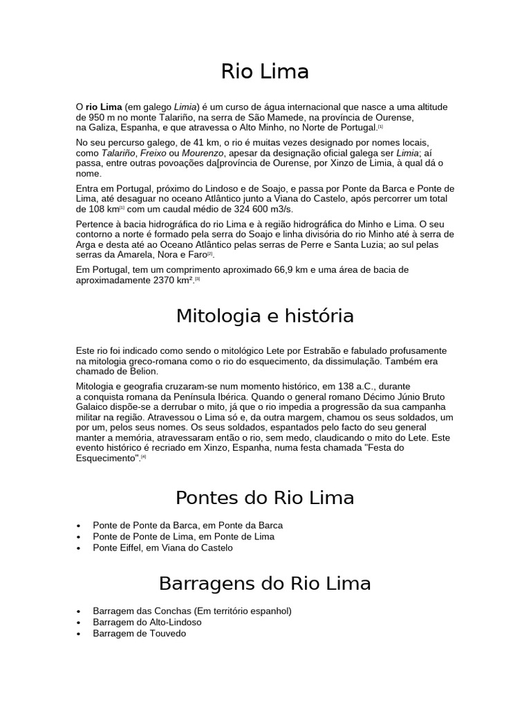 Nascente e percurso do Rio Lima | PDF