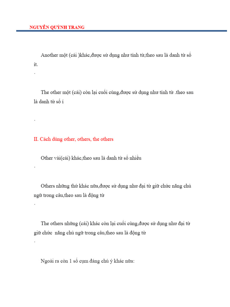 Usage of 'Other' and 'Another' in English | PDF | Vietnam