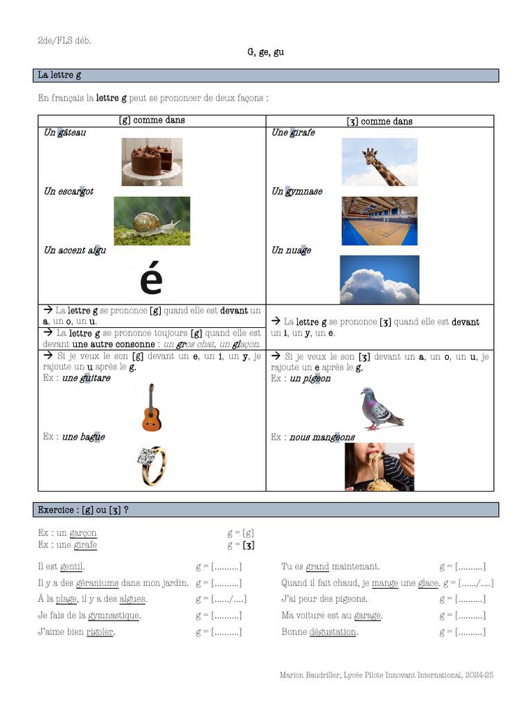 Exercices sur le son G et GU | PDF