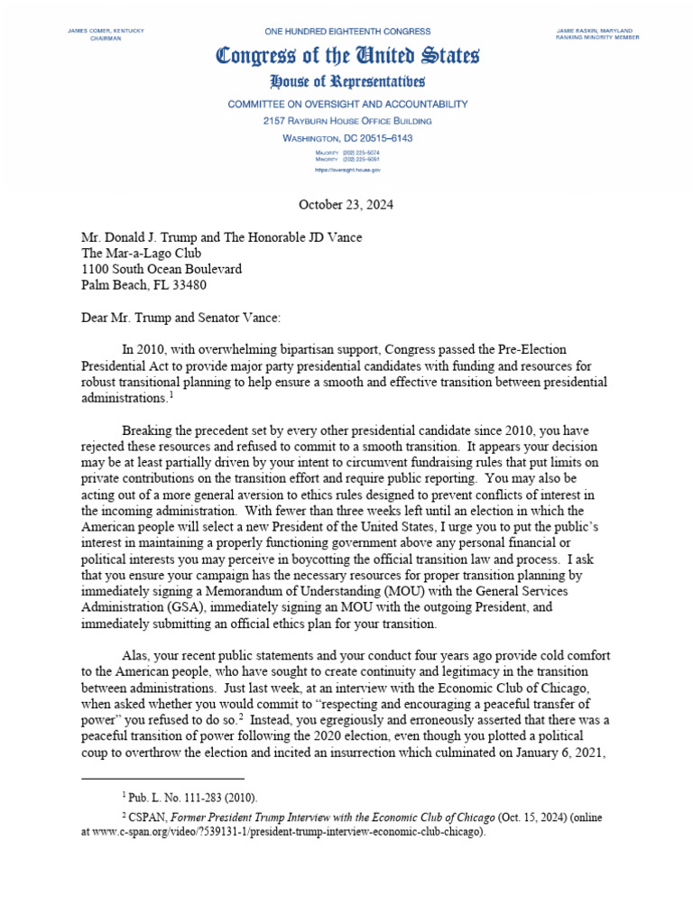 Urgent Call for Trump's Transition Compliance | PDF | General Services ...