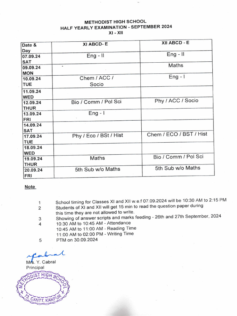 Half Yearly Examination CL 11 To 12 - 2024 | PDF