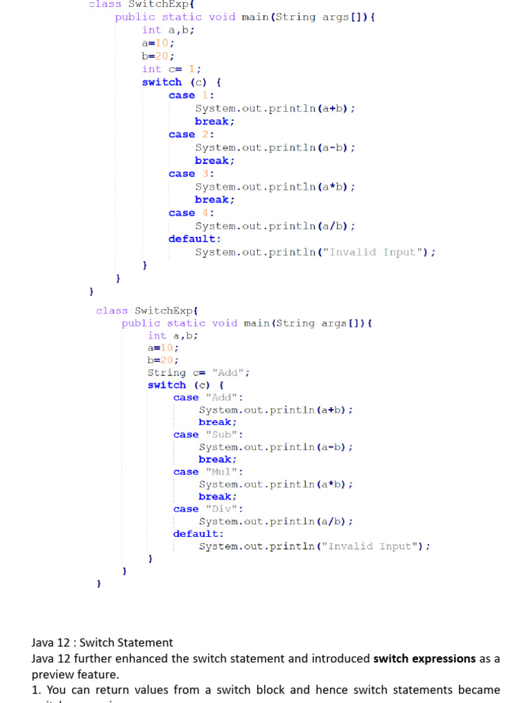 Java 12 Switch Expressions Guide | PDF | Teaching Methods & Materials