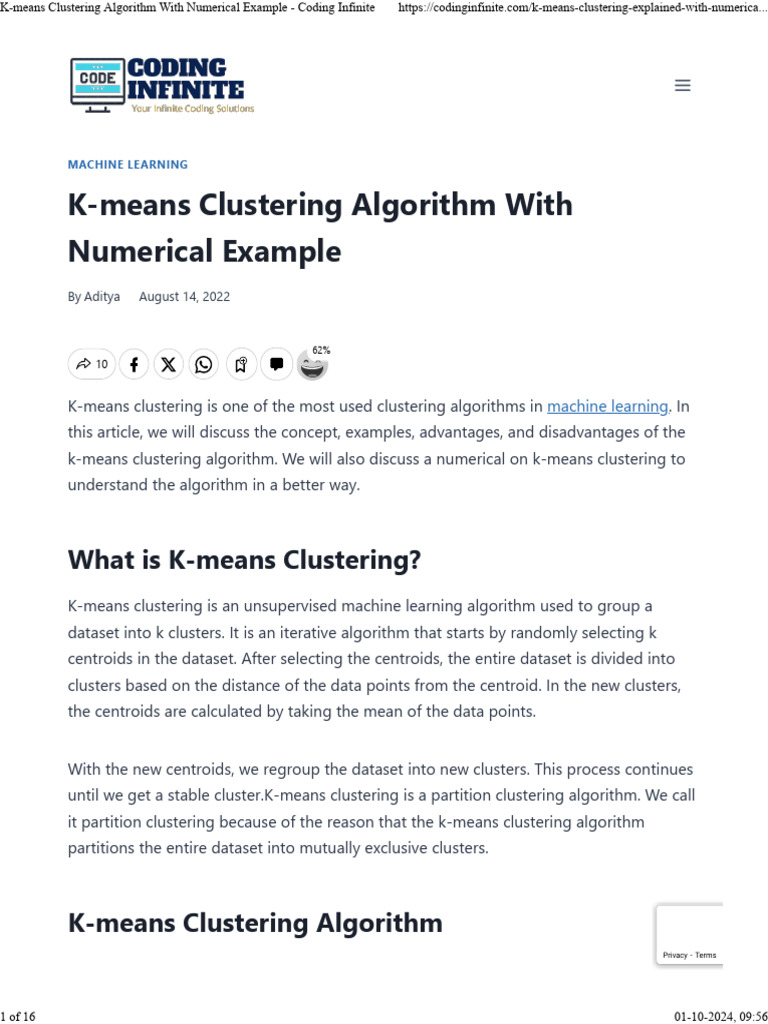 K-Means Clustering Algorithm With Numerical Example - Coding Infinite ...
