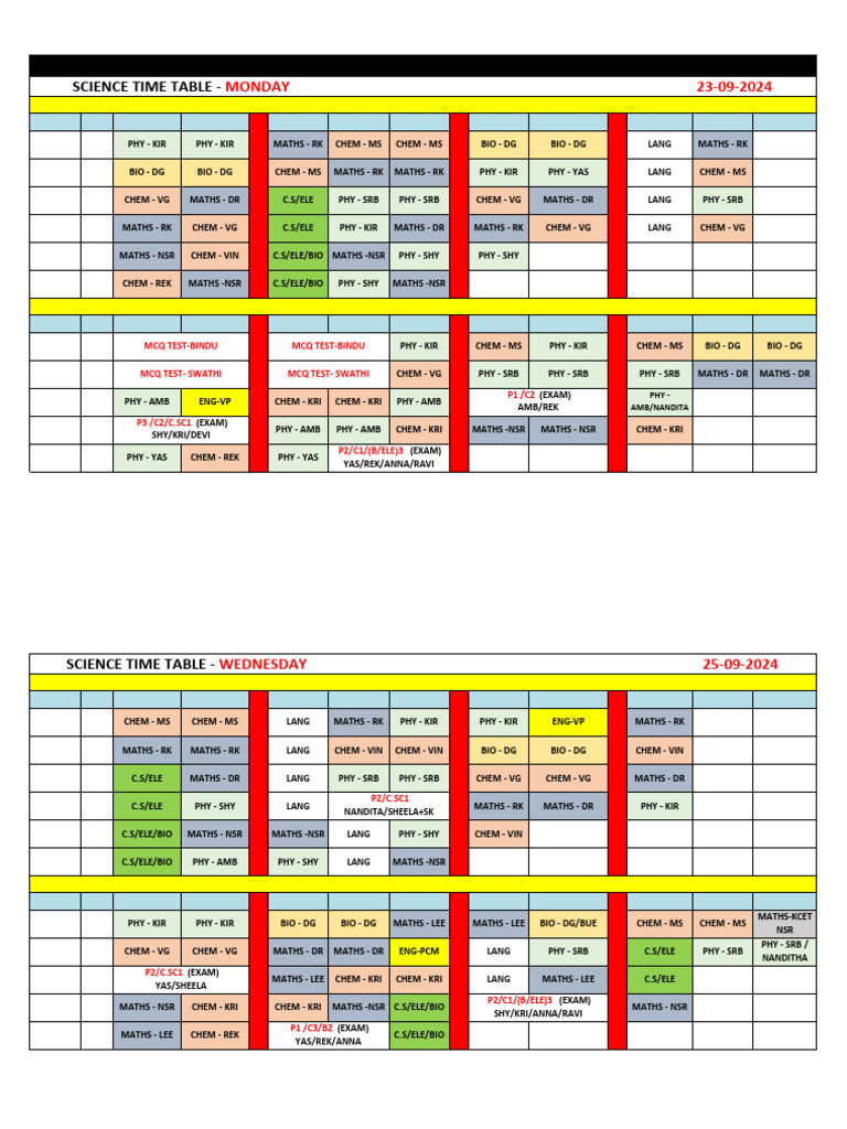 Science Timetable 23-09-2024 (Rev) | PDF