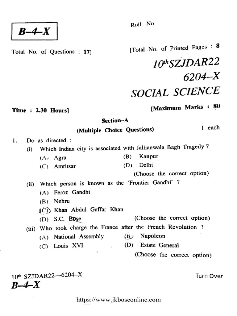 JK Bose Class 10 Social Science 6204 X 2022 | PDF