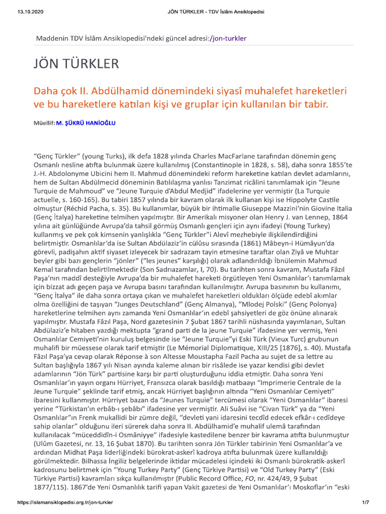 Hanioğlu, Jön Türkler | PDF