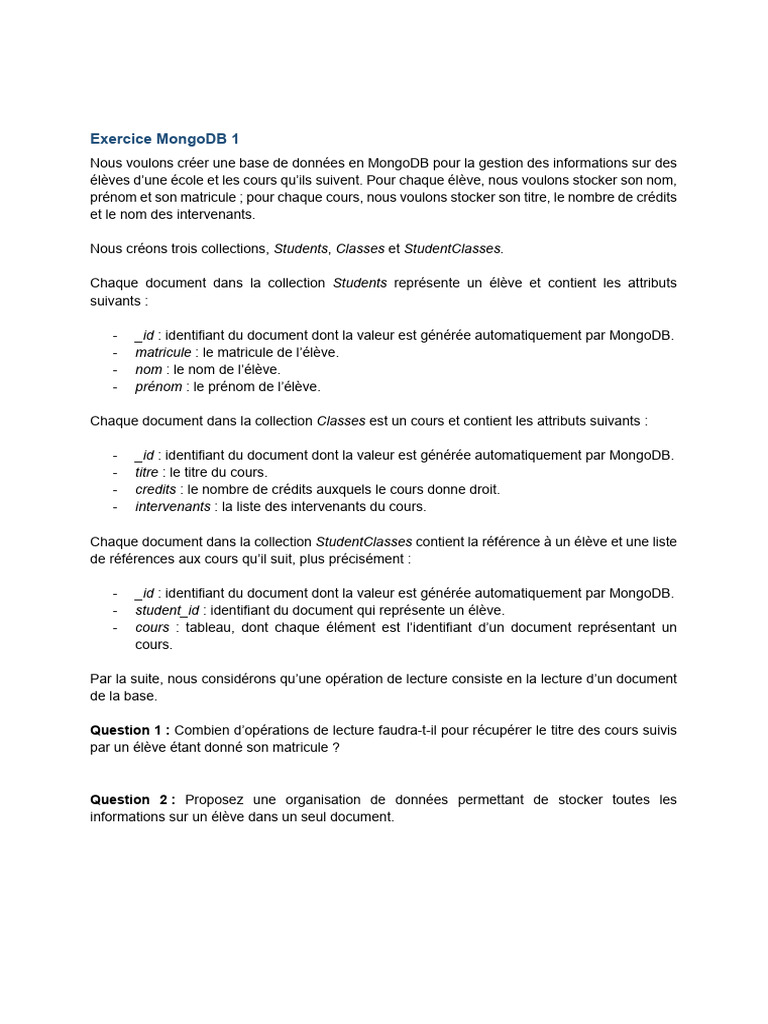 Gestion des élèves et cours en MongoDB | PDF | Ordinateurs