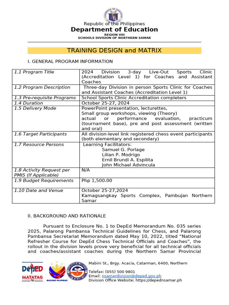 DIVISION REFRESHER COURSE 1 - Training Design | PDF