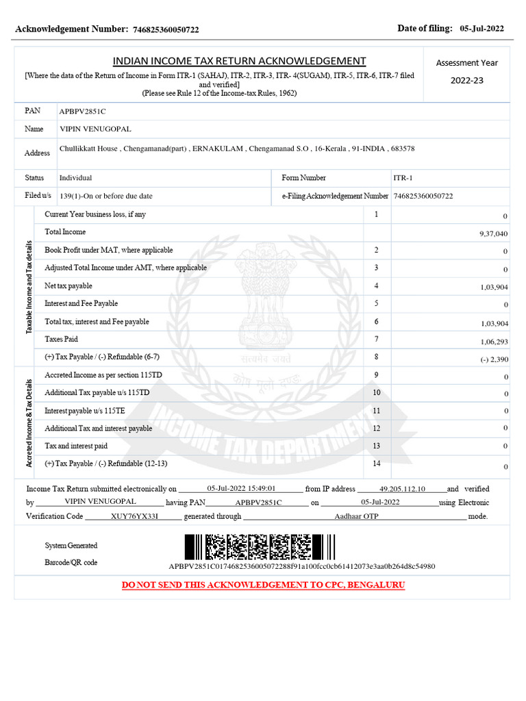 indian-income-tax-return-acknowledgement-acknowledgement-number-date