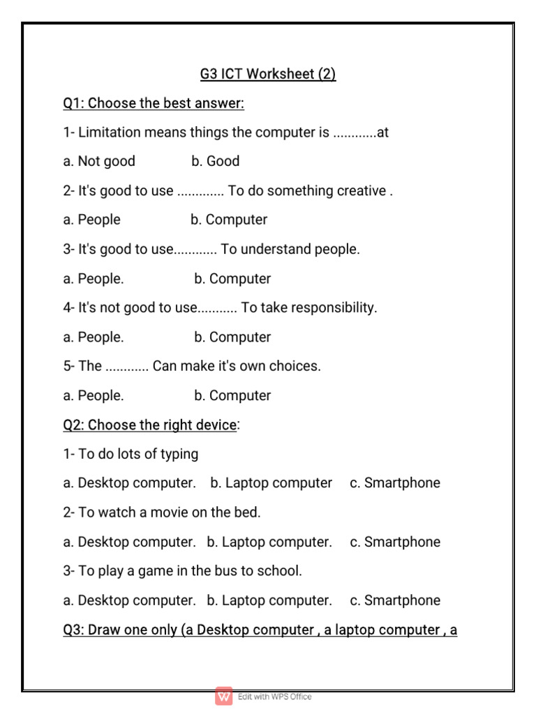 G3 ICT Worksheet: Computer Choices | PDF