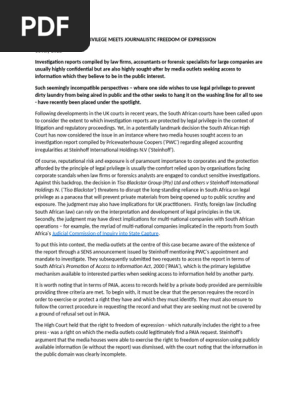 SOUTH AFRICA LEGAL PRIVILEGE MEETS JOURNALISTIC FREEDOM OF EXPRESSION