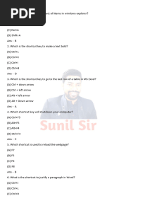Shortcut Keys 50 MCQ