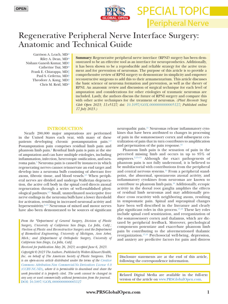 RPNI Surgery | PDF | Human Leg | Pain