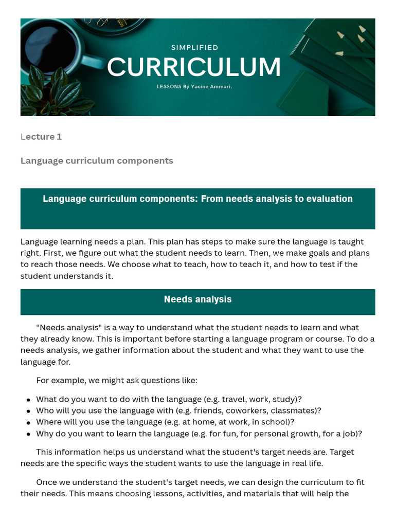 Language Curriculum Design Essentials | PDF | Curriculum | Methodology