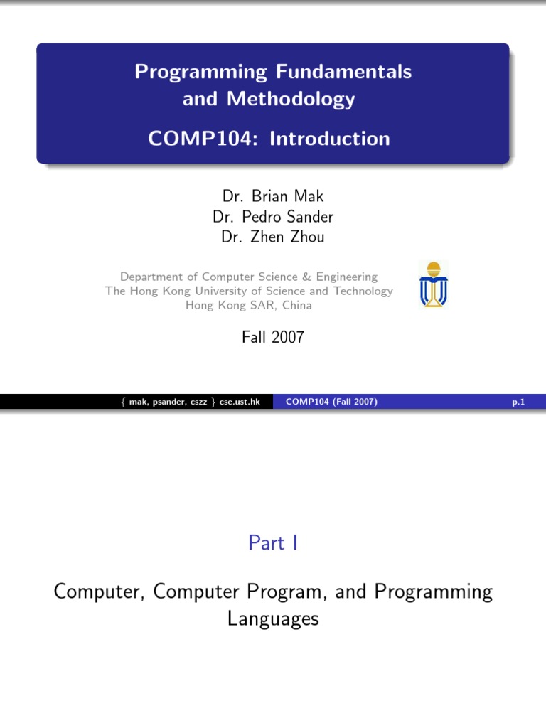 Programming Fundamentals and Methodology COMP104: Introduction | PDF ...