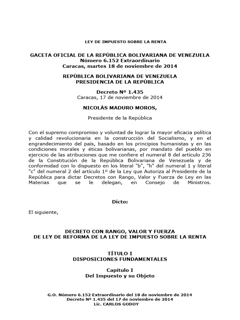 Reforma de la Ley de ISLR en Venezuela | PDF | Impuesto sobre la renta ...