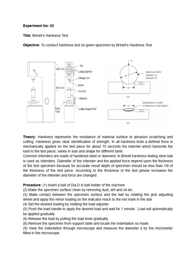 Brinell Hardness Test Procedure Guide | PDF | Teaching Methods ...