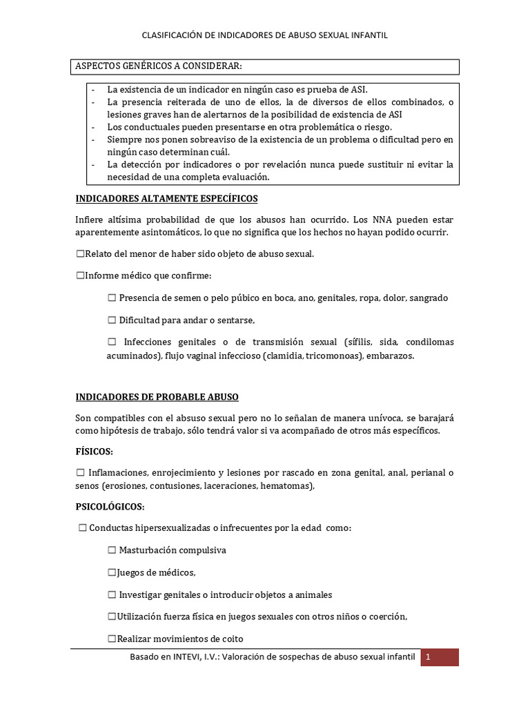 ASI. CLASIFICACIÓN DE INDICADORES | PDF | Abuso Sexual Infantil ...