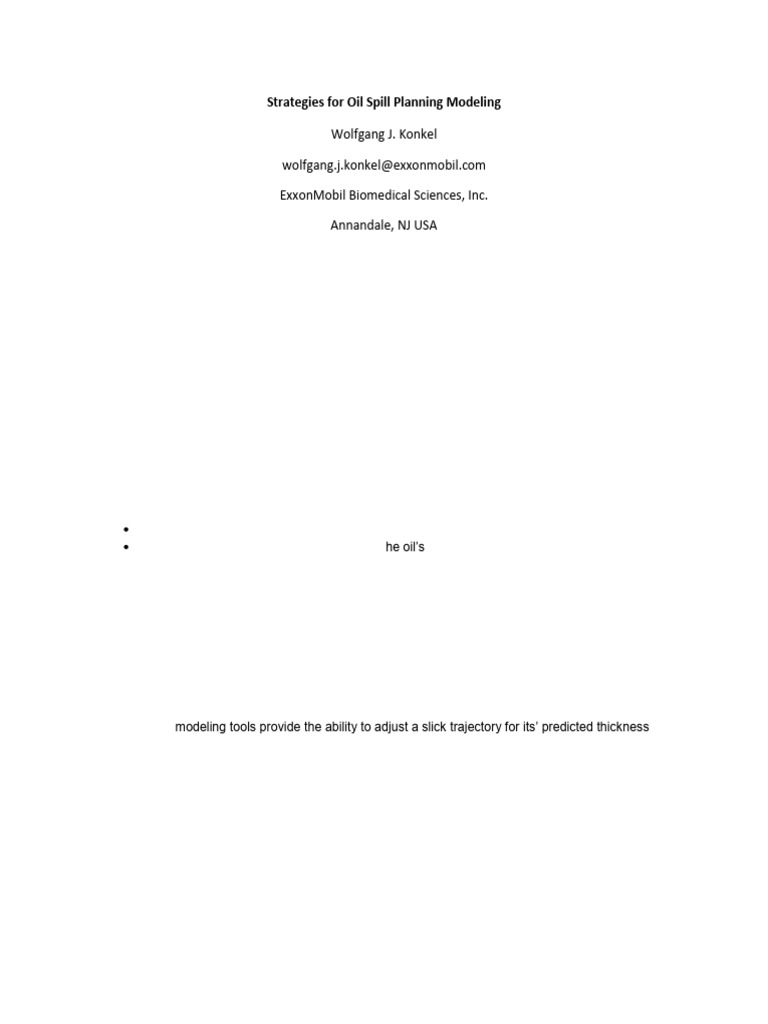Strategies For Oil Spill Planning Modeling - W Konkel, ExxonMobil ...