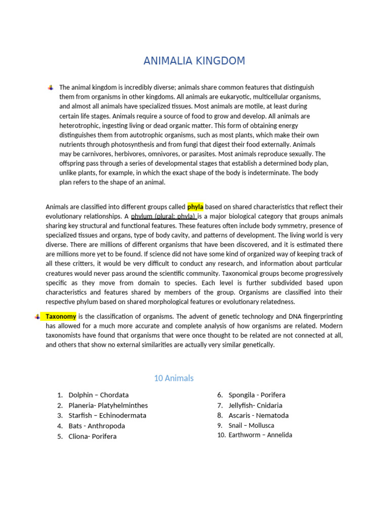 Exploring the Animalia Kingdom | PDF | Sponge | Mollusca