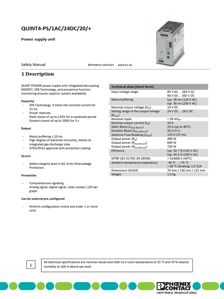 QUINT4-PS/1AC/24DC/20 Safety Manual | PDF | Power Supply | Computer ...