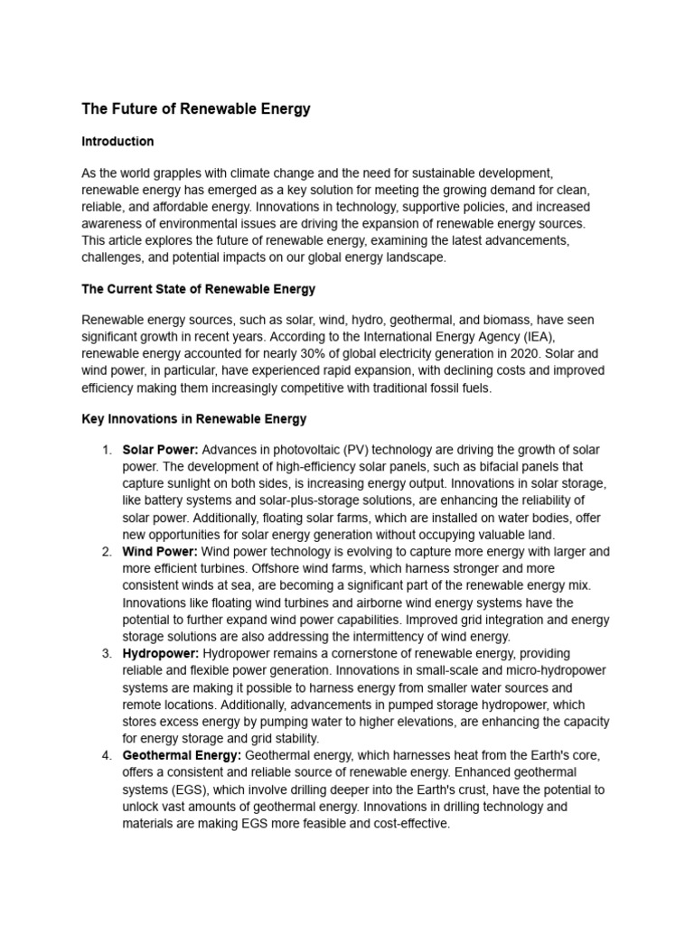 The Future of Renewable Energy | PDF | Renewable Energy | Solar Power