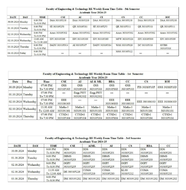 Re Weekly Timetable Sem 1 - 3 - 5 - 7 | PDF