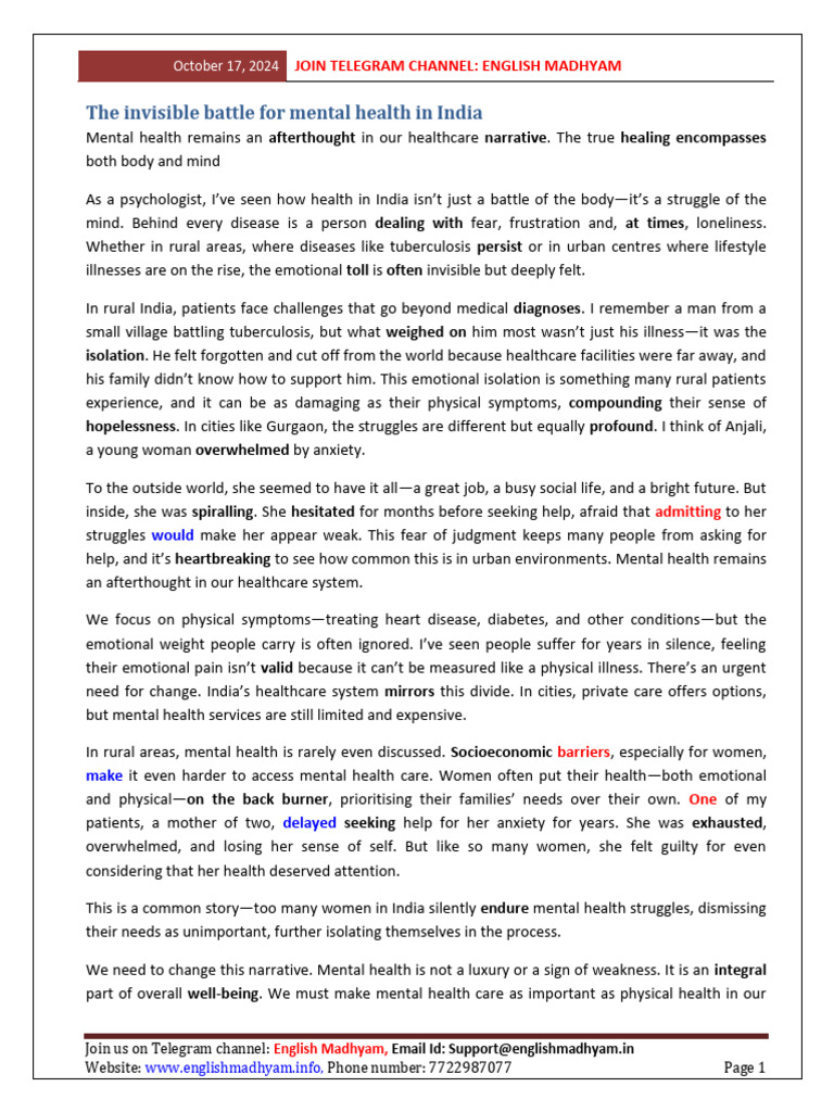The Invisible Battle For Mental Health in India - 241017 - 075615 | PDF ...
