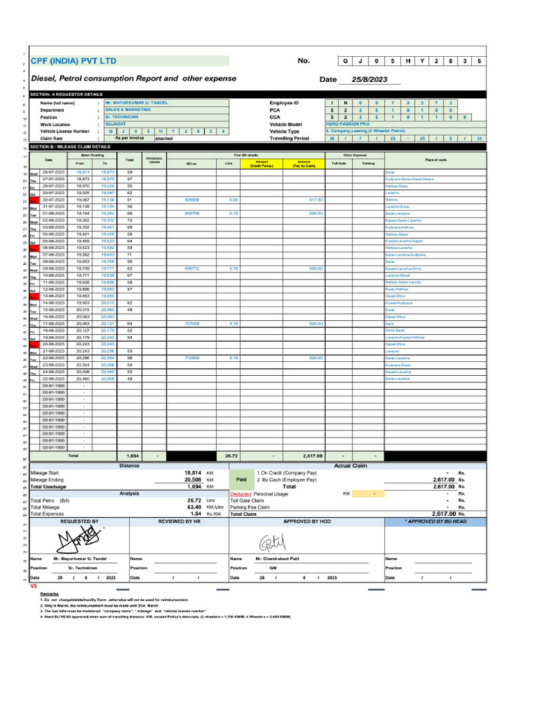 Mayur Tandel Final Fuel Exp (Aug) | PDF