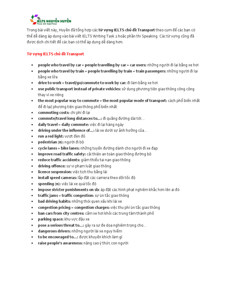 Tu vung ielts chu de transport ielts nguyenhuyen pdf