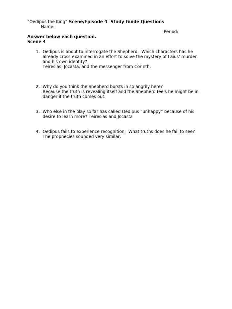 Oedipus Rex Scene 4 Study Guide | PDF
