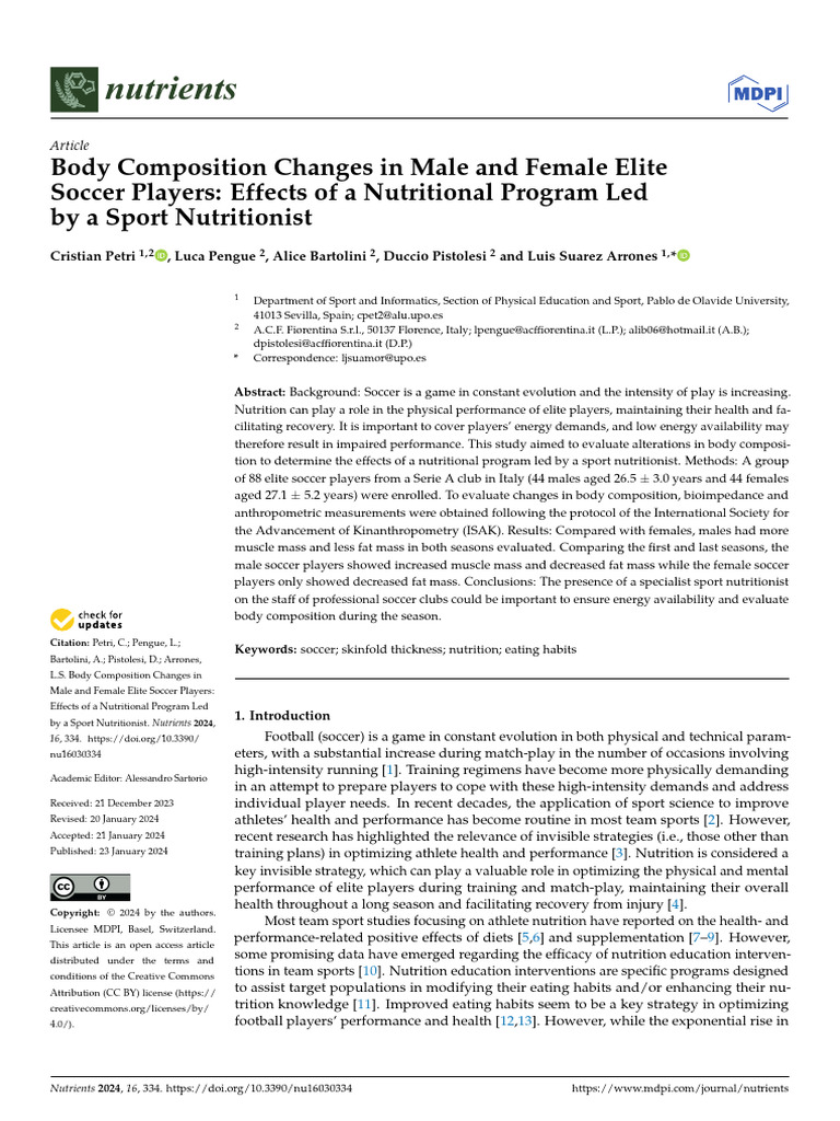 Body Composition Changes in Male and Female Elite Soccer Players ...
