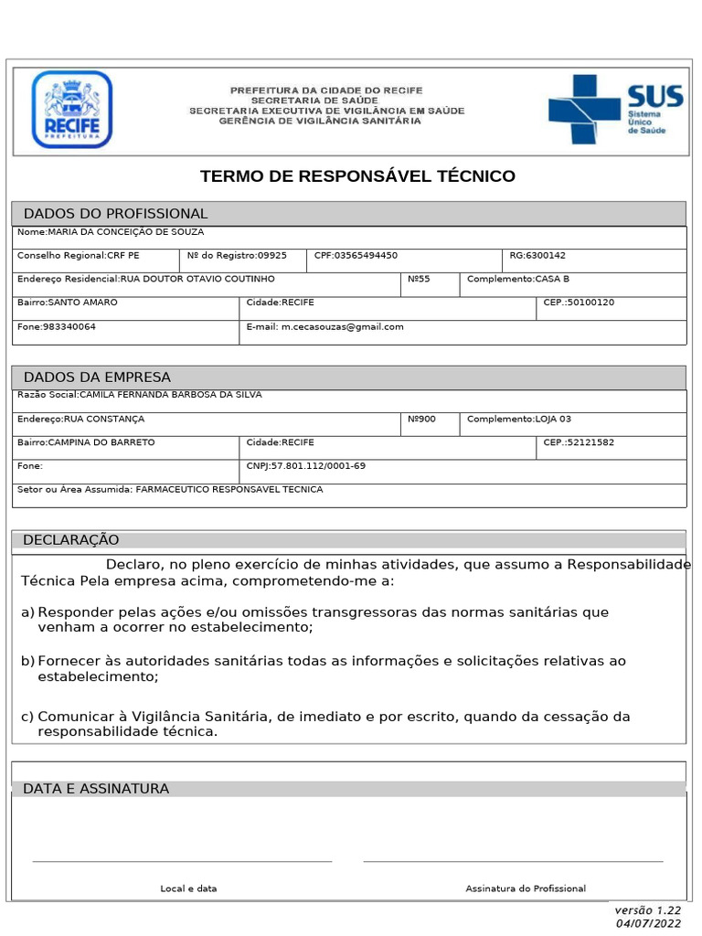 Termo de Responsável Tecnico - 3 | PDF