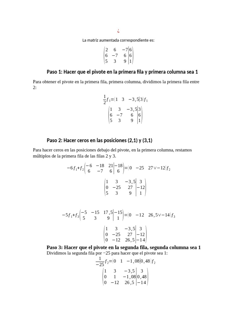 Paso 1 Hacer Que El Pivote en La Primera Fila