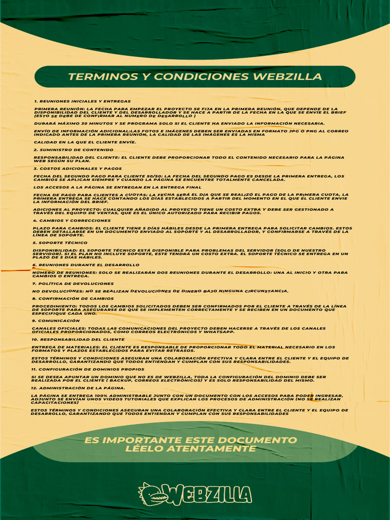 Políticas, Términos y Condiciones Webzilla | PDF | Soporte técnico ...