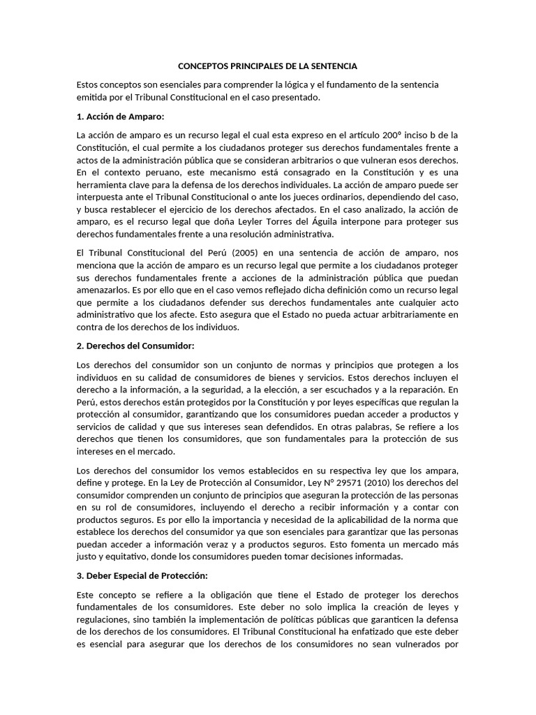 CONCEPTOS PRINCIPALES DE LA SENTENCIA | PDF | Protección al Consumidor