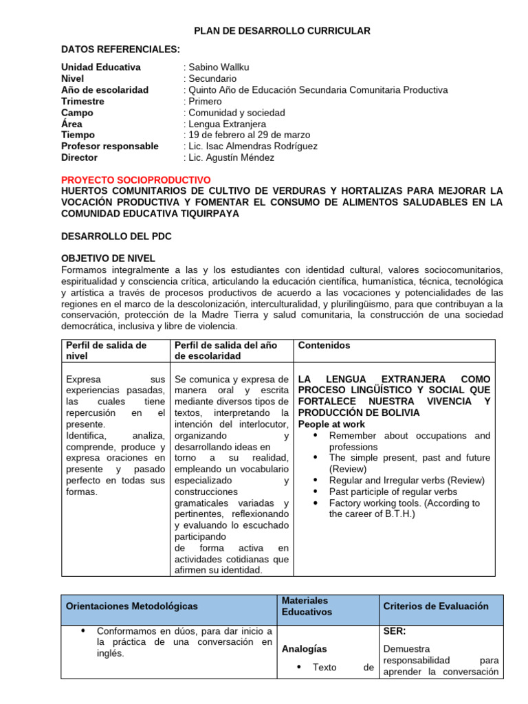 Plan de Desarrollo Curricular Secundaria | PDF | Sociedad ...