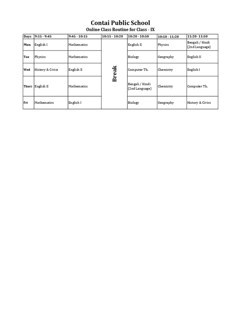 Class IX - Online Class Routine | PDF