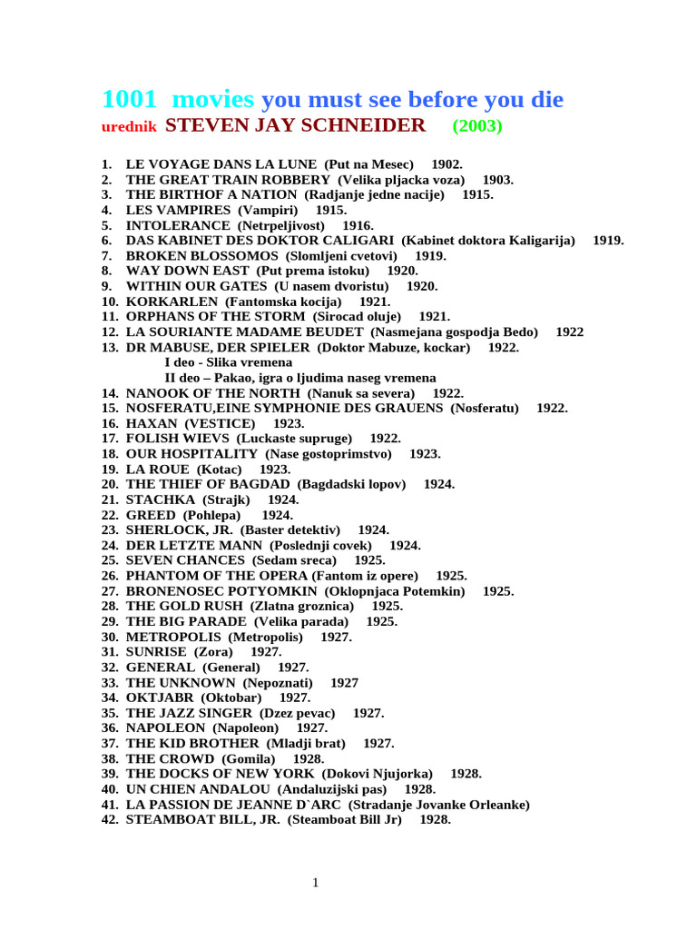 1001 movies you must see before you die | PDF