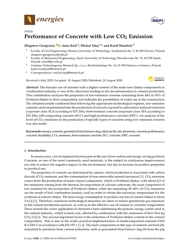 Performance of Concrete With Low CO2 Emission | PDF | Cement | Concrete