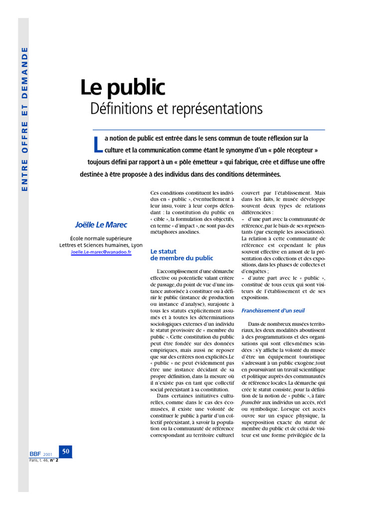 Définition et statut du public culturel | PDF | la communication | Science