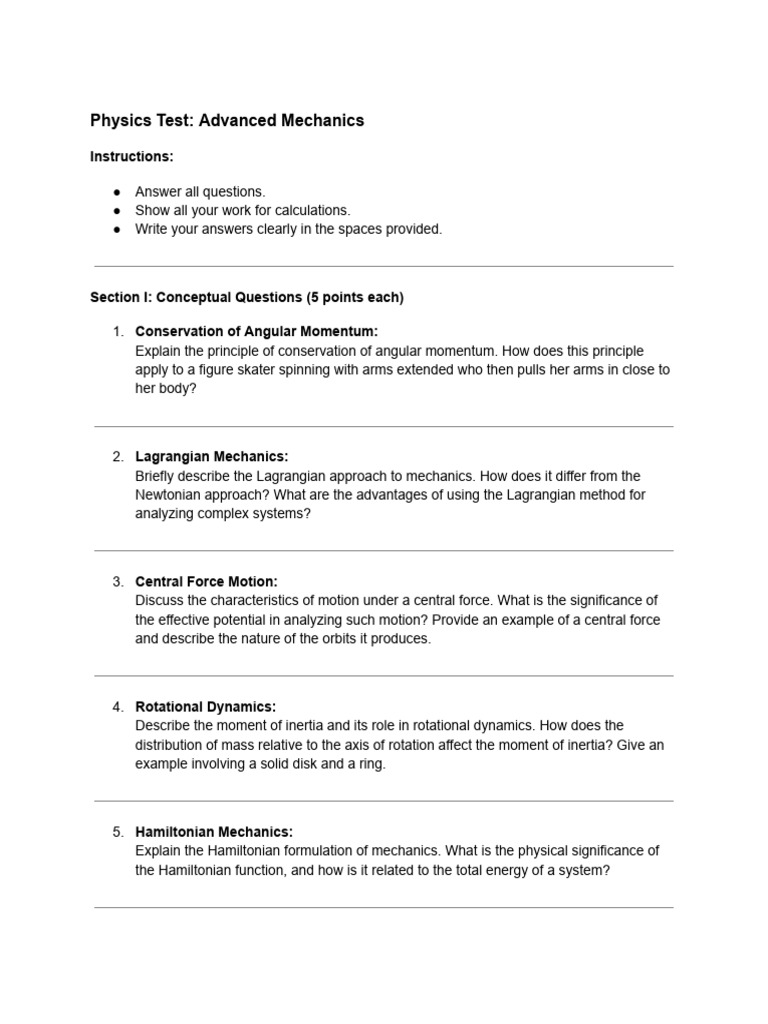 Physics Test - Advanced Mechanics | PDF | Angular Momentum | Rotation ...