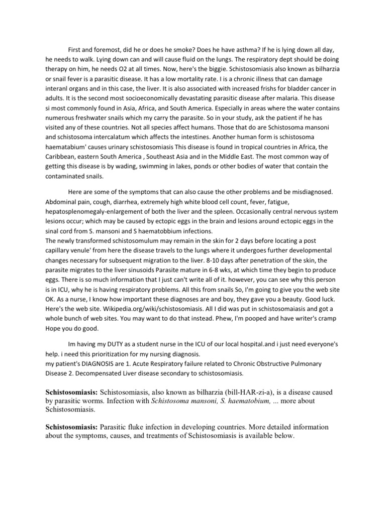 Schistosomiasis Skin Rash Symptoms | PDF | Fever | Health Sciences