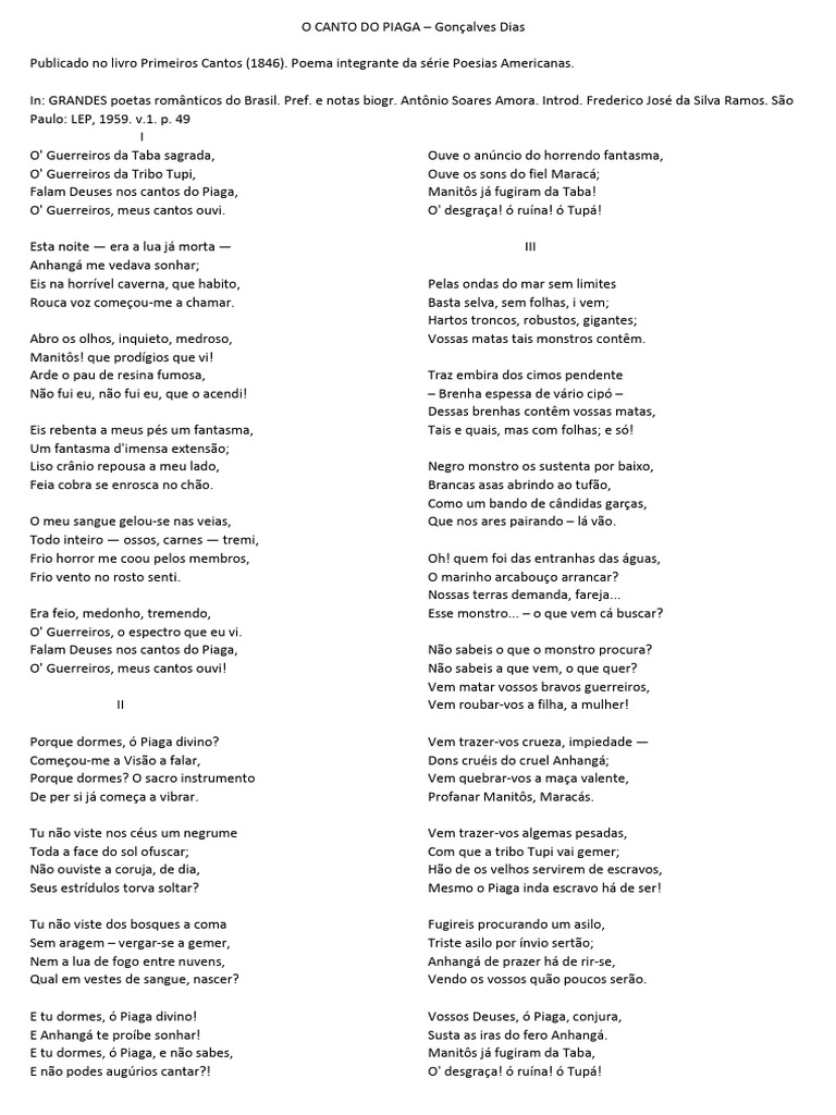O Canto do Piaga: Poema de Gonçalves Dias | PDF