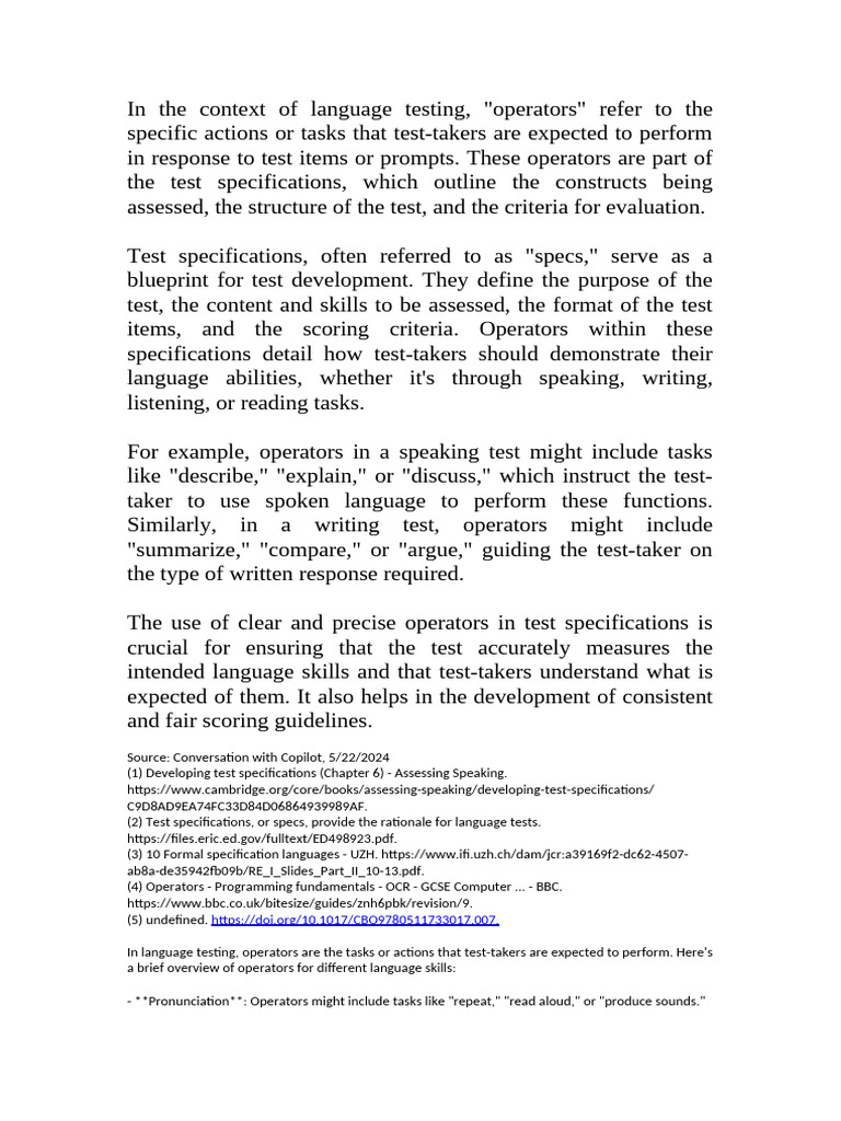 Operators | PDF | Specification (Technical Standard) | English Language