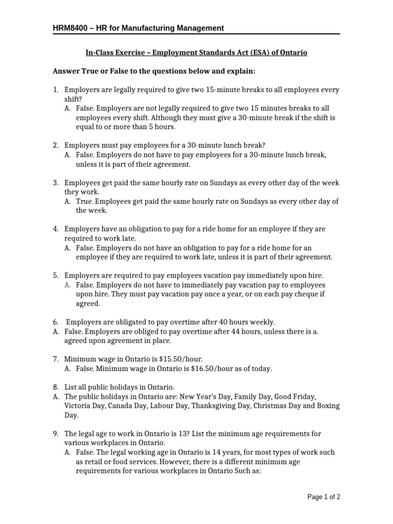 ESA Legal Emphasis Worksheet | PDF | Employment | Overtime