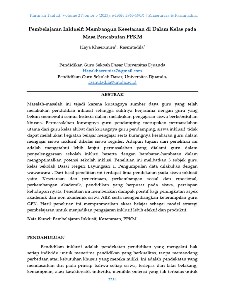 Pembelajaran Inklusif di Sekolah Dasar | PDF
