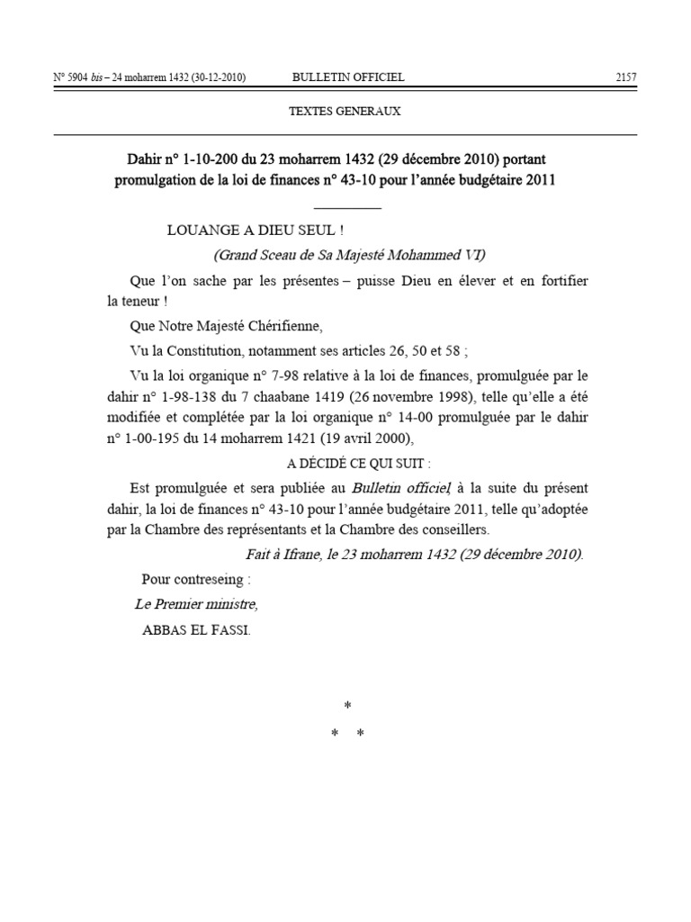 Corps de La Loi de Finances 2011 PDF