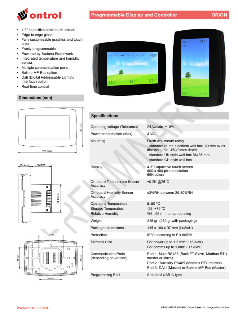 Ontrol ORION | PDF | Touchscreen | User Interface