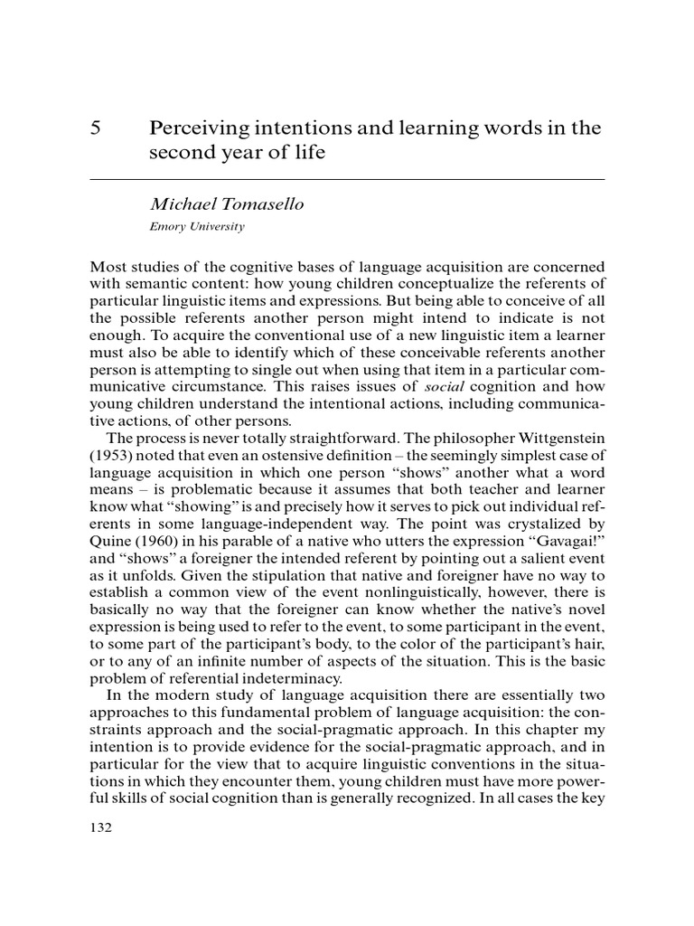 Intentions and Word Learning in Toddlers | PDF | Language Acquisition ...